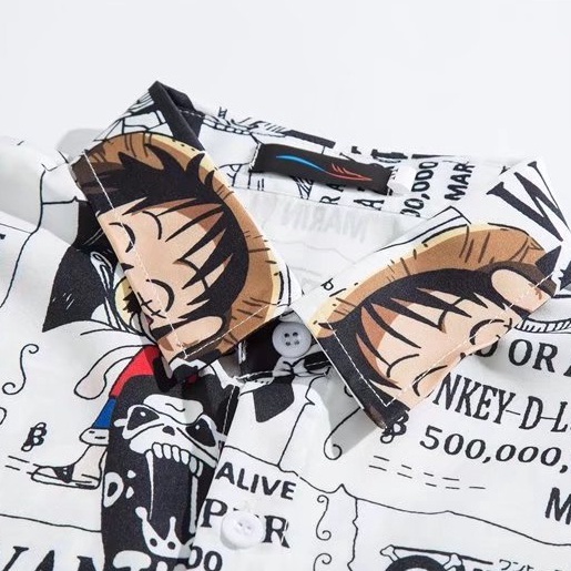 Áo sơ mi KT KT1194 tay ngắn dáng rộng in hoạt hình One Piece thời trang mùa hè dành cho cả nam và nữ