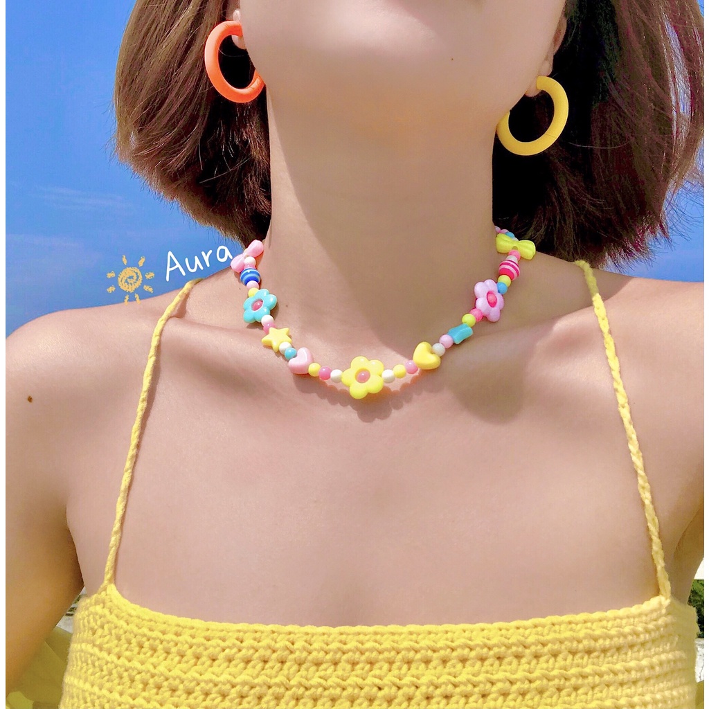Vòng cổ Hoa mix Nơ Pastel cute Handmade  Aura