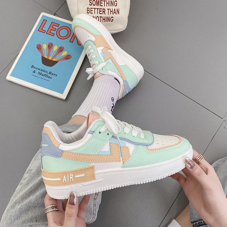 Giày air force 1 nữ phong cách Retro màu trắng xanh, Giày sneakers nữ phong cách Hàn Quốc bản đẹp đầy đủ bill box