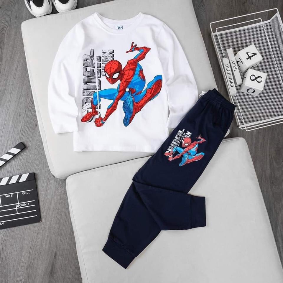 Bộ dài tay bé trai 2-7T chó cứu hộ spider man xe cá