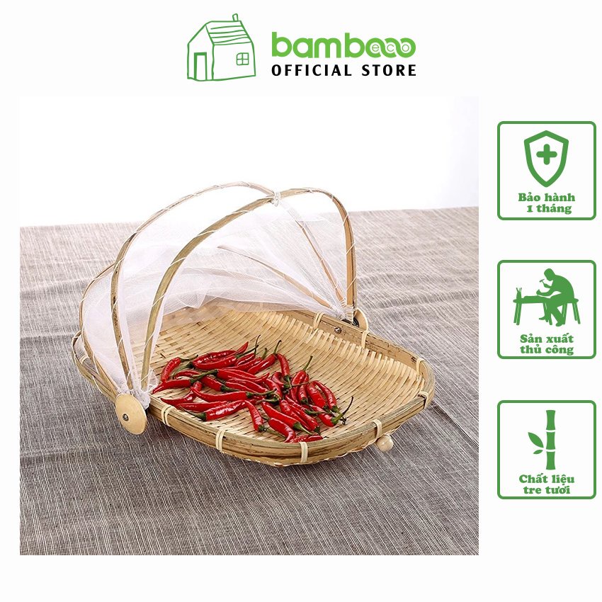 Lồng bàn lưới tre chữ nhật BAMBOOO ECO đồ dùng nhà bếp trang trí decor