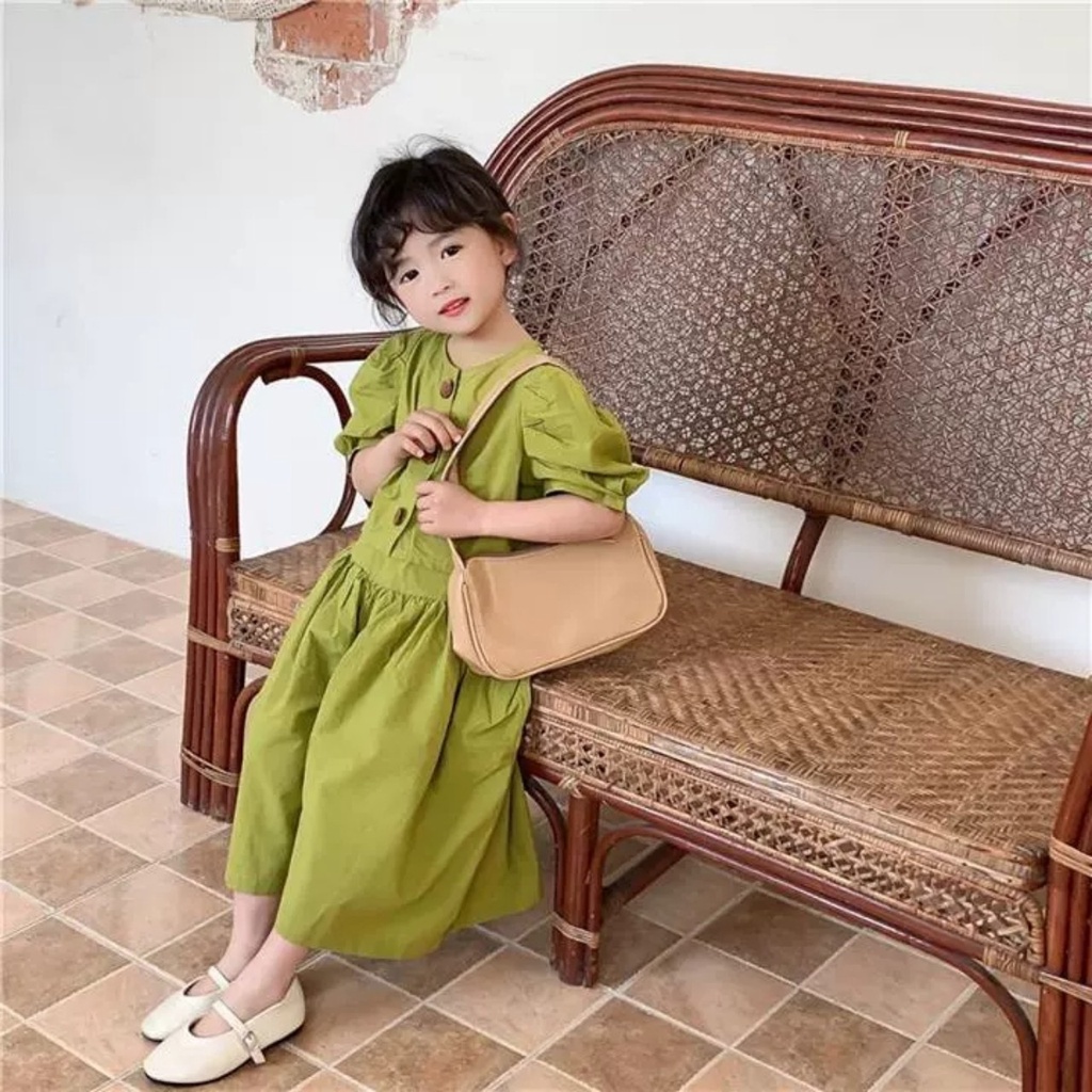 Bộ cộc tay kiểu dáng Hàn Quốc bé gái, Sét áo tay bồng quần ống sớ rộng cho bé