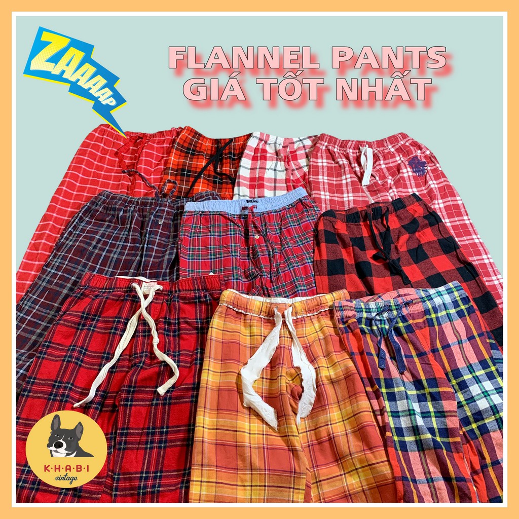 Quần Flannel 2hand giá rẻFREESHIPQuần caro-Quần ống suông- Khabi Vintage