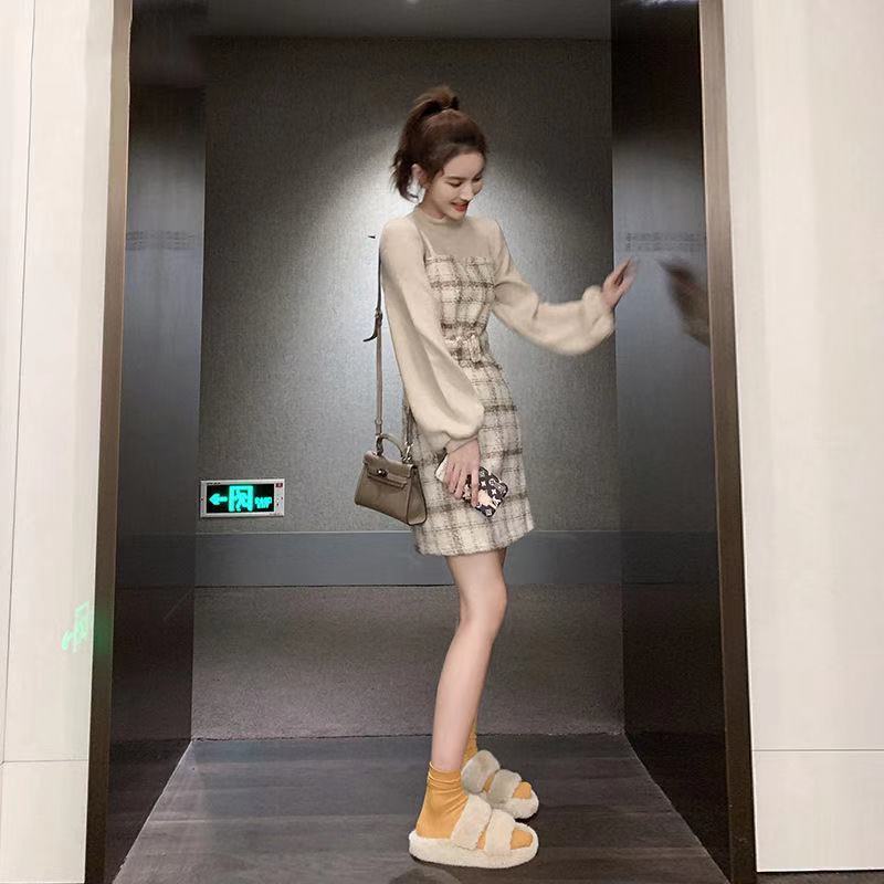 Đầm tay dài ôm eo kiểu Pháp phong cách retro 2021 mới