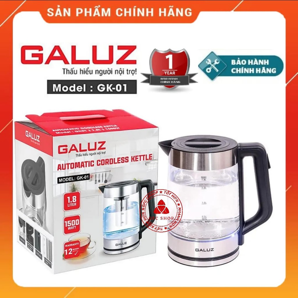 Ấm điện siêu tốc thủy tinh kiêm bình pha trà Galuz GK-01 dung tích 1.8 lít - Hàng chính hãng