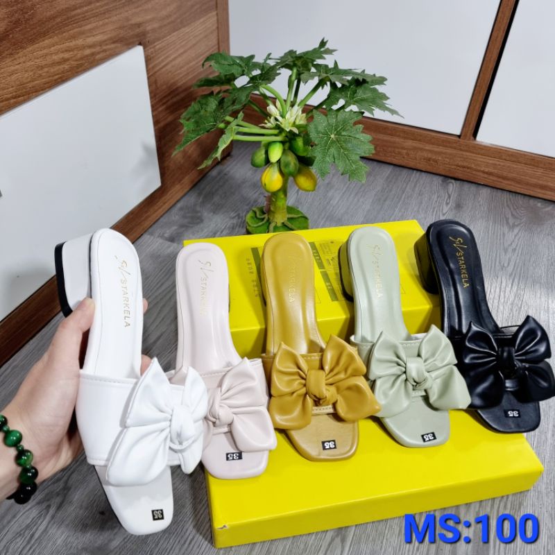 Dép Cao Gót Nữ 3p Phân Gót Vuông Quai Nơ Bánh Bèo Dễ Thương - Ms 100