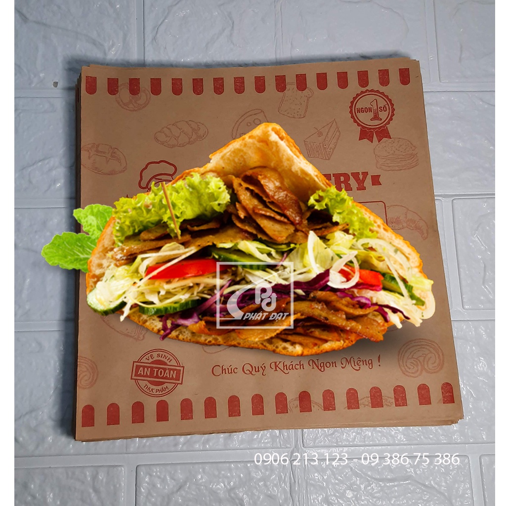 Túi giấy Kraft Bánh mì thổ nhĩ kì, Kebab, tam giác in sẵn 100 cái