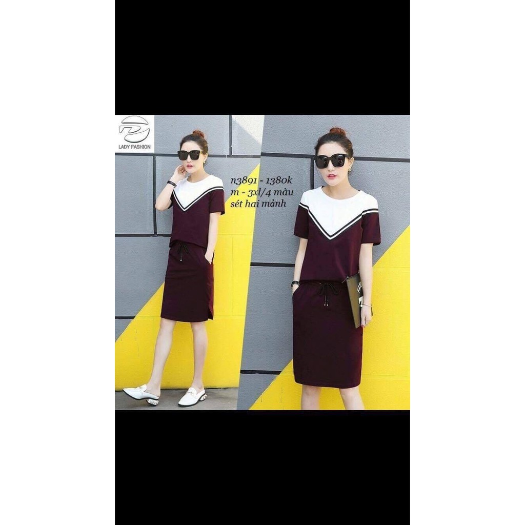 set váy kẻ chữ V