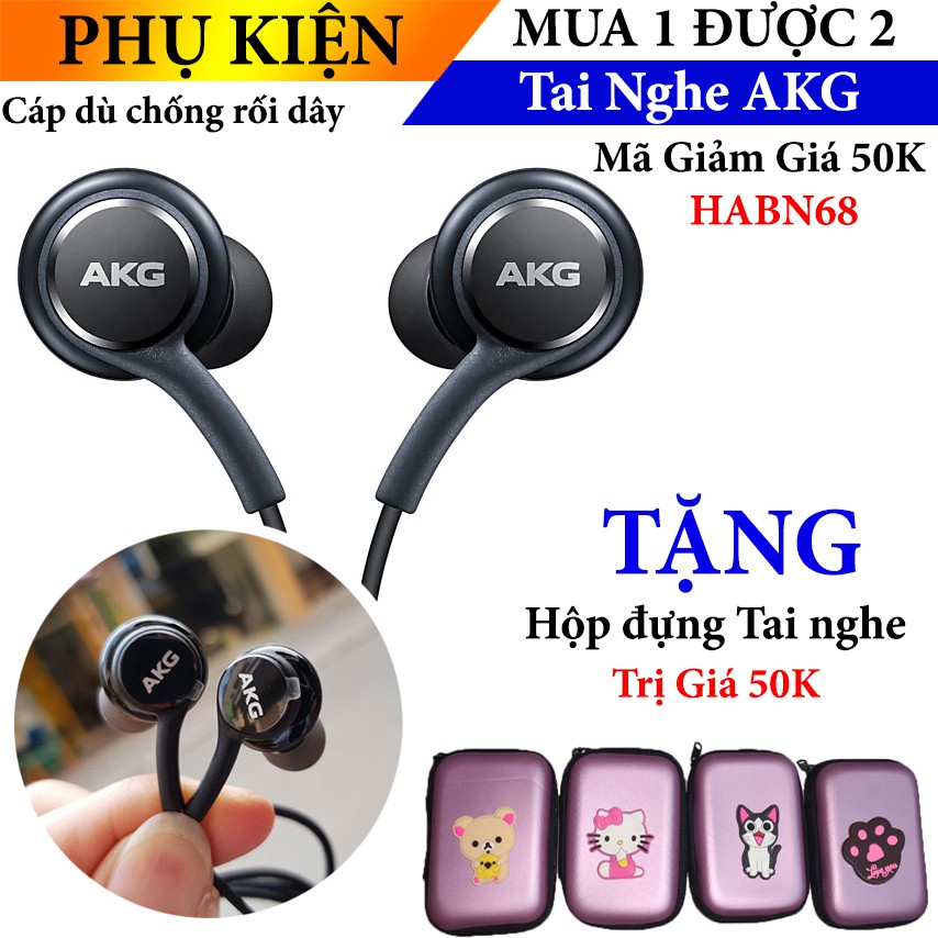 Tai nghe nhét tai Cao cấp giá rẻ AKG Phụ kiện S10 S10+ và Tặng Kèm 1 hộp đựng Tai nghe cáp sạc nhỏ gọn