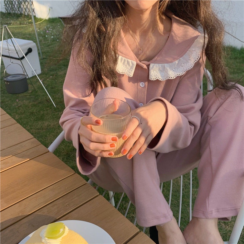 Bộ đồ ngủ dài tay phong cách Hàn Quốc thời trang cho nữ