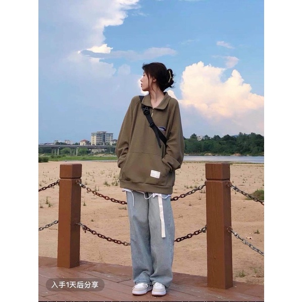 Áo Nỉ Zip Saturday Love  Nữ [FREESHIP] 🌸 Sweater cao cổ dài tay bồng, thun hoodie form rộng cá tính Ulzzang 🌸 | BigBuy360 - bigbuy360.vn