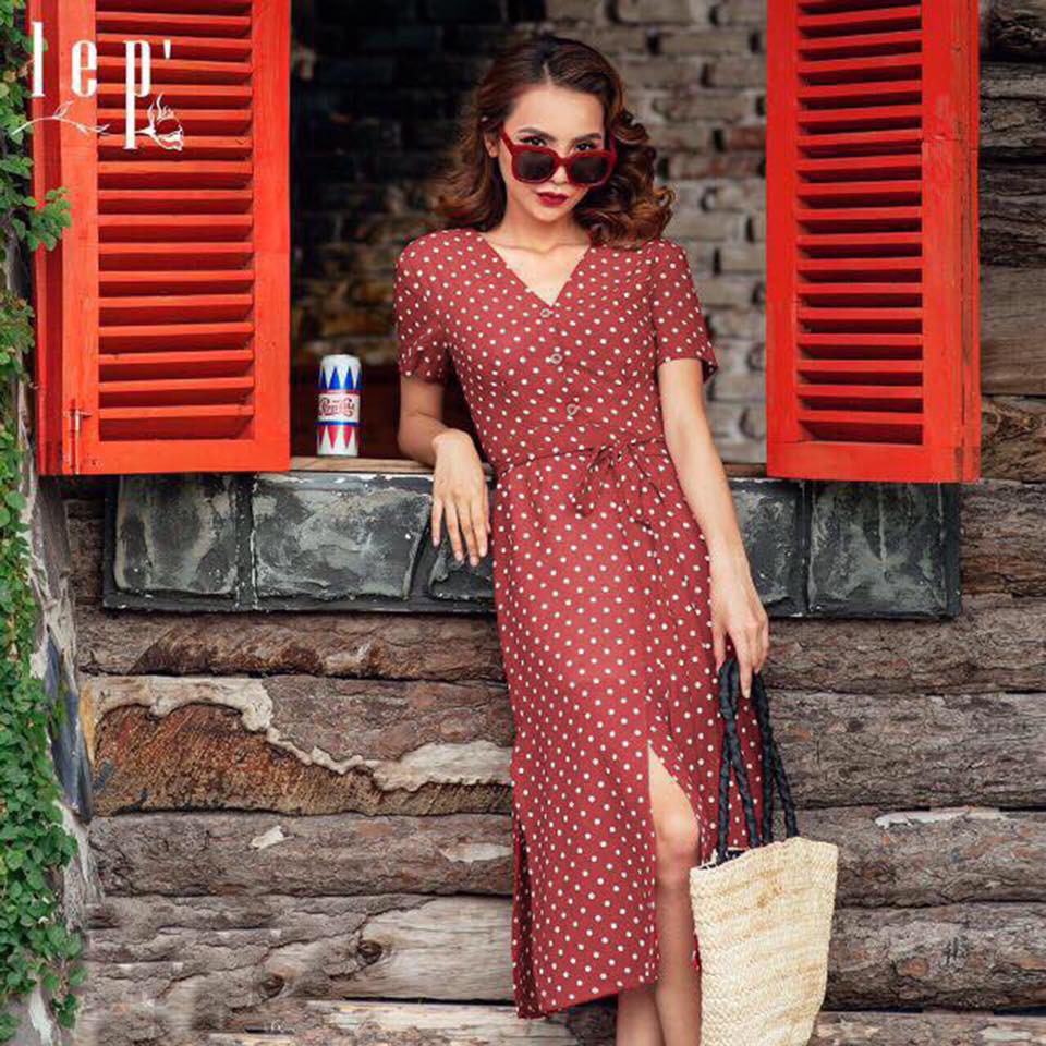 Chấm bi lụa maxi