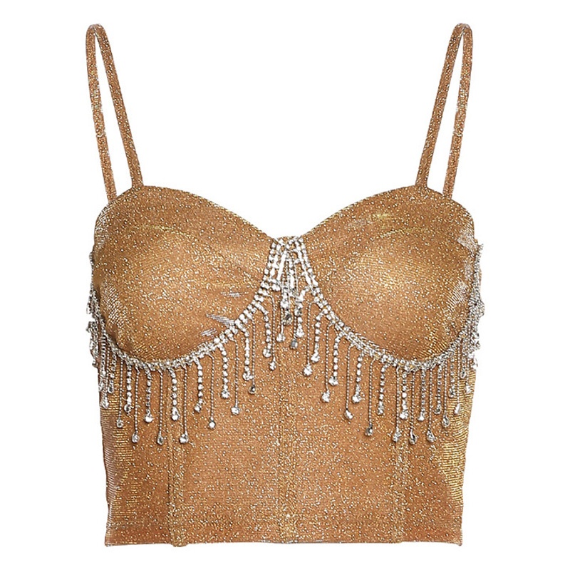 Xiangbao Áo Nịt Ngực Hai Dây Phối Tua Rua Đính Đá Ánh Kim Lấp Lánh Gợi Cảm Cho Nữ Clu