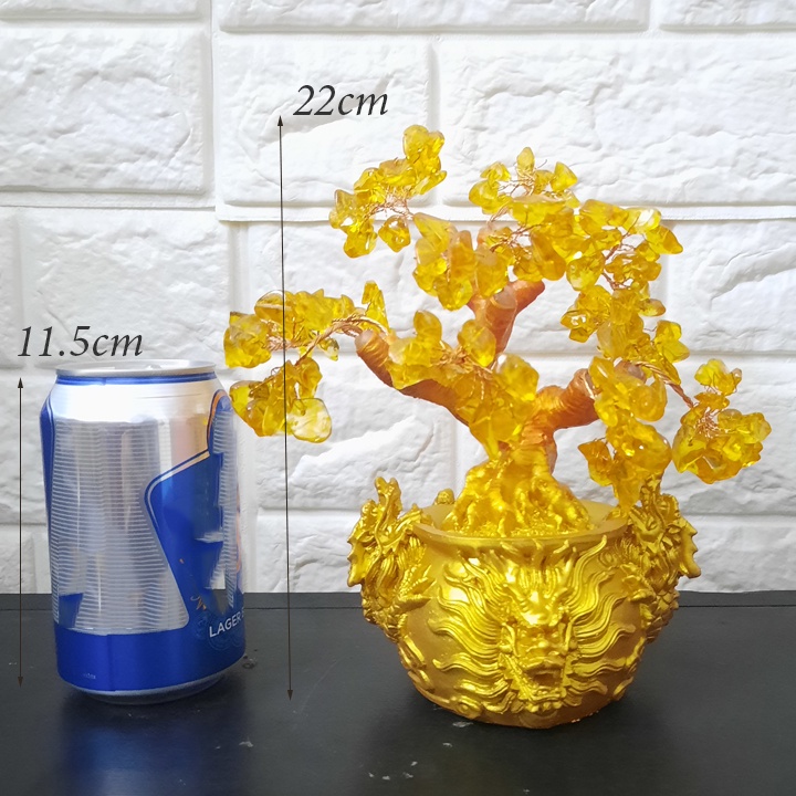 Cây Tài Lộc Đá Thạch Anh Mẫu Chậu Ba Rồng Vàng Phong Thủy May Mắn Chiêu Tài Tấn Bửu Cho Gia Chủ - Quà Tặng Khai Trương