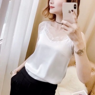 Áo hai dây lụa trơn/ đáp ren