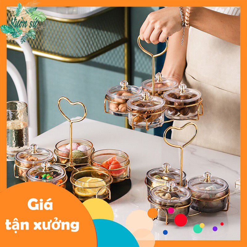 Khay đựng bánh kẹo tết đựng mứt tay cầm trái tim khung kim loại cao cấp - VS101