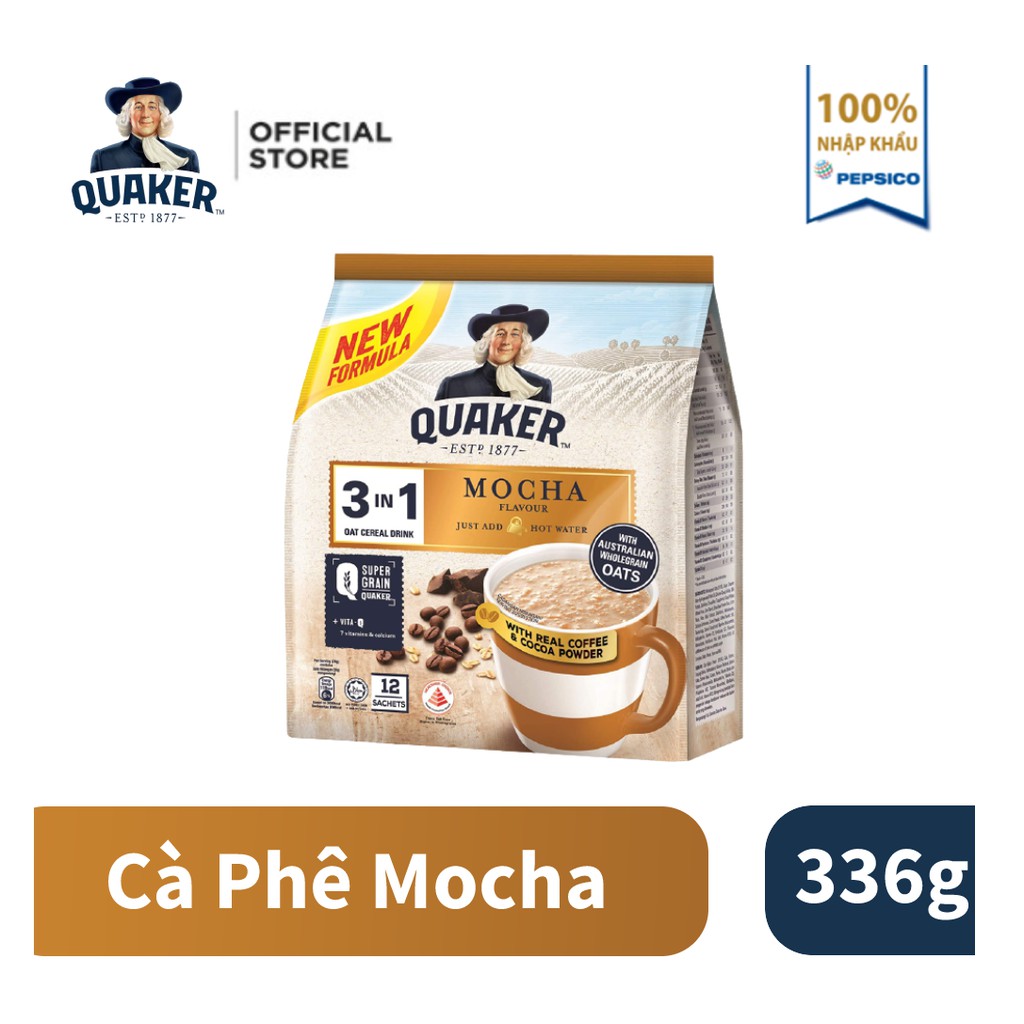 Thức uống yến mạch Quaker 3in1 Vị cà phê Mocha túi 336g