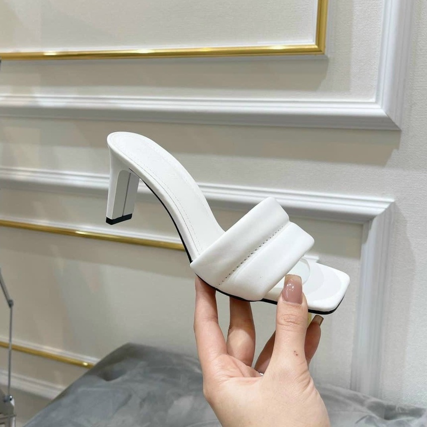 Guốc cao gót quai phồng gót vuông 7 phân, dép cao gót quai phồng gót vuông 7cm UYÊN OLIVER SHOES Q185