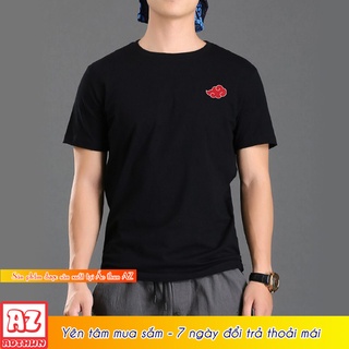 Áo thun nam cổ tròn thêu logo naruto uchiha sasuke itachi akatsuki - Vải cotton A05