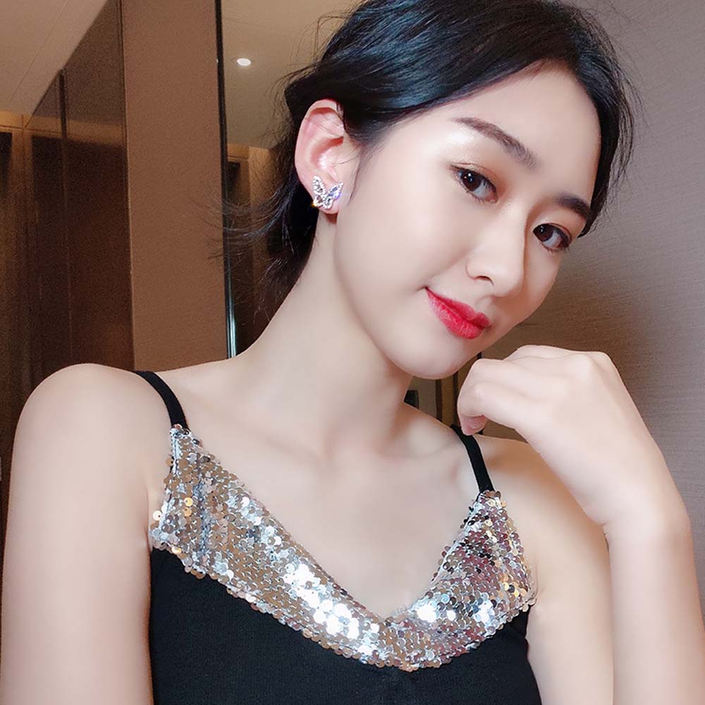 BUTTERFLY Đôi Bông Tai Hình Con Bướm Đính Đá Thời Trang Cho Nữ