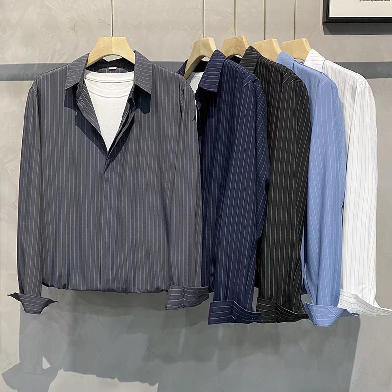 Áo Sơ Mi Tay Dài Bằng Vải polyester Màu Sắc Đơn Giản Dành Cho Nam