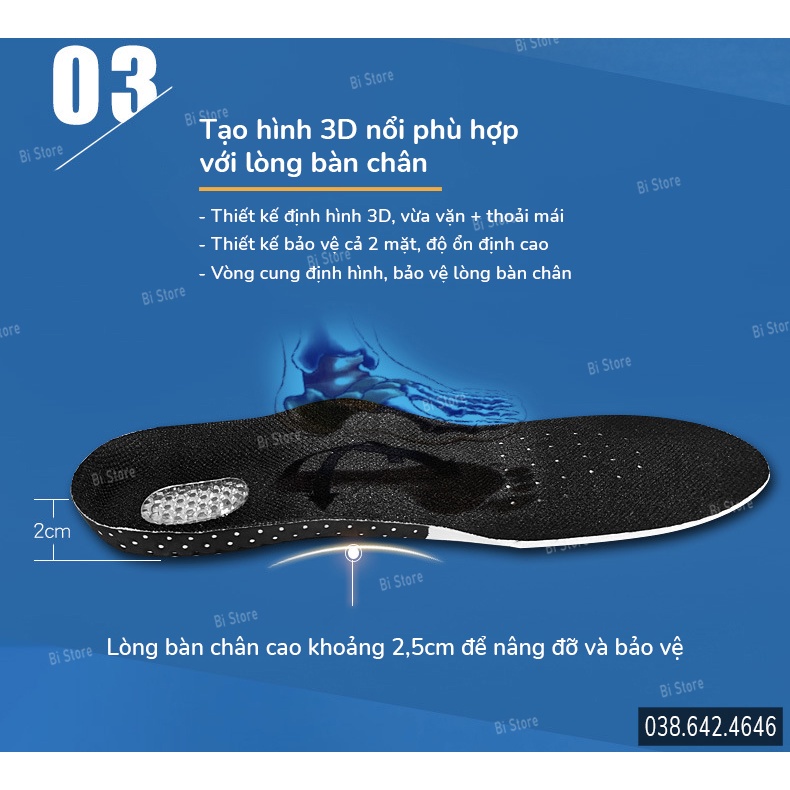 Lót giày thể thao cao cấp đế silicon tổ ong giúp êm chân, vải dệt sợi thoáng khí ngăn ngừa mồ hôi, chống hôi chân