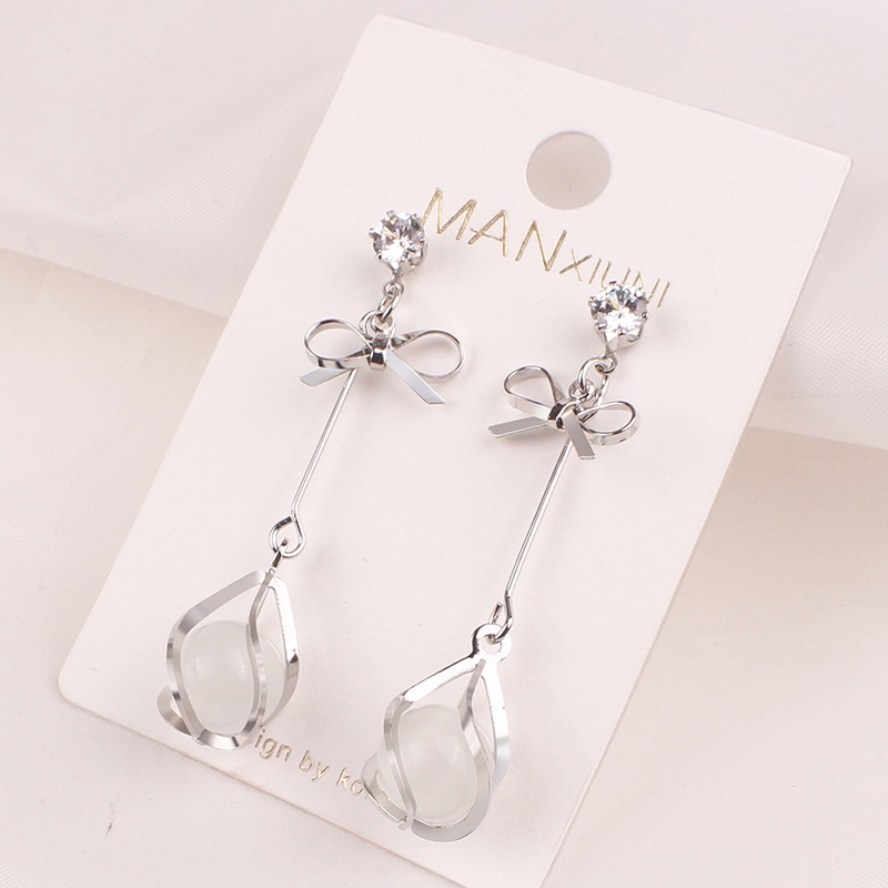 Bông tai nữ đính nơ và đá mắt mèo long lanh phong cách Hàn Quốc siêu dễ thương thích hợp đi chơi và dự tiệc