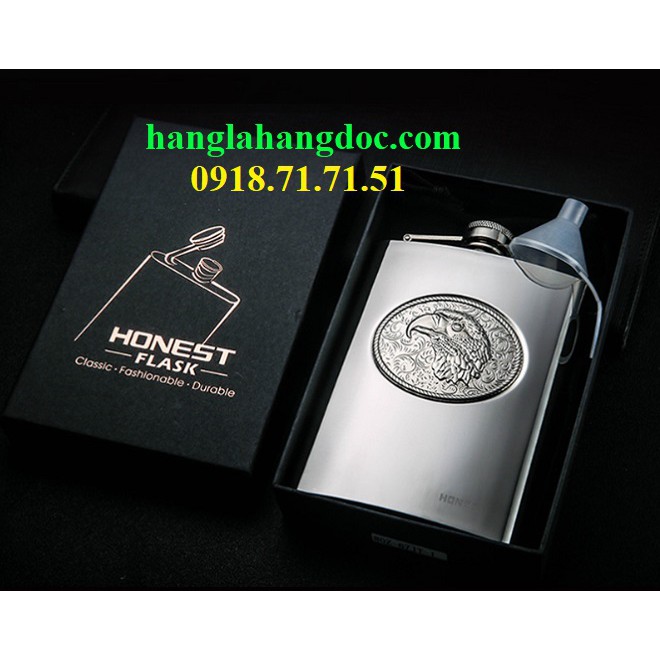 Bình rượu inox Honest 8oz (240ml) logo đại bàng sang trọng