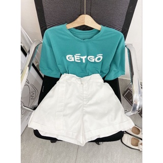 Set áo thun pull xanh Gét Gô + Quần short trắng