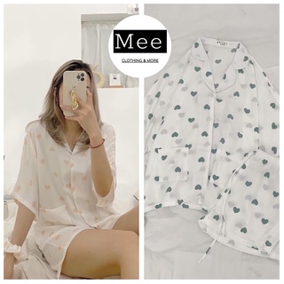 Bộ Pijama Nữ Tay Lỡ In Hình Trái Tim🌸 Bộ Đồ Ngủ Mặc Nhà Chất Đũi Tiểu Thư🌸