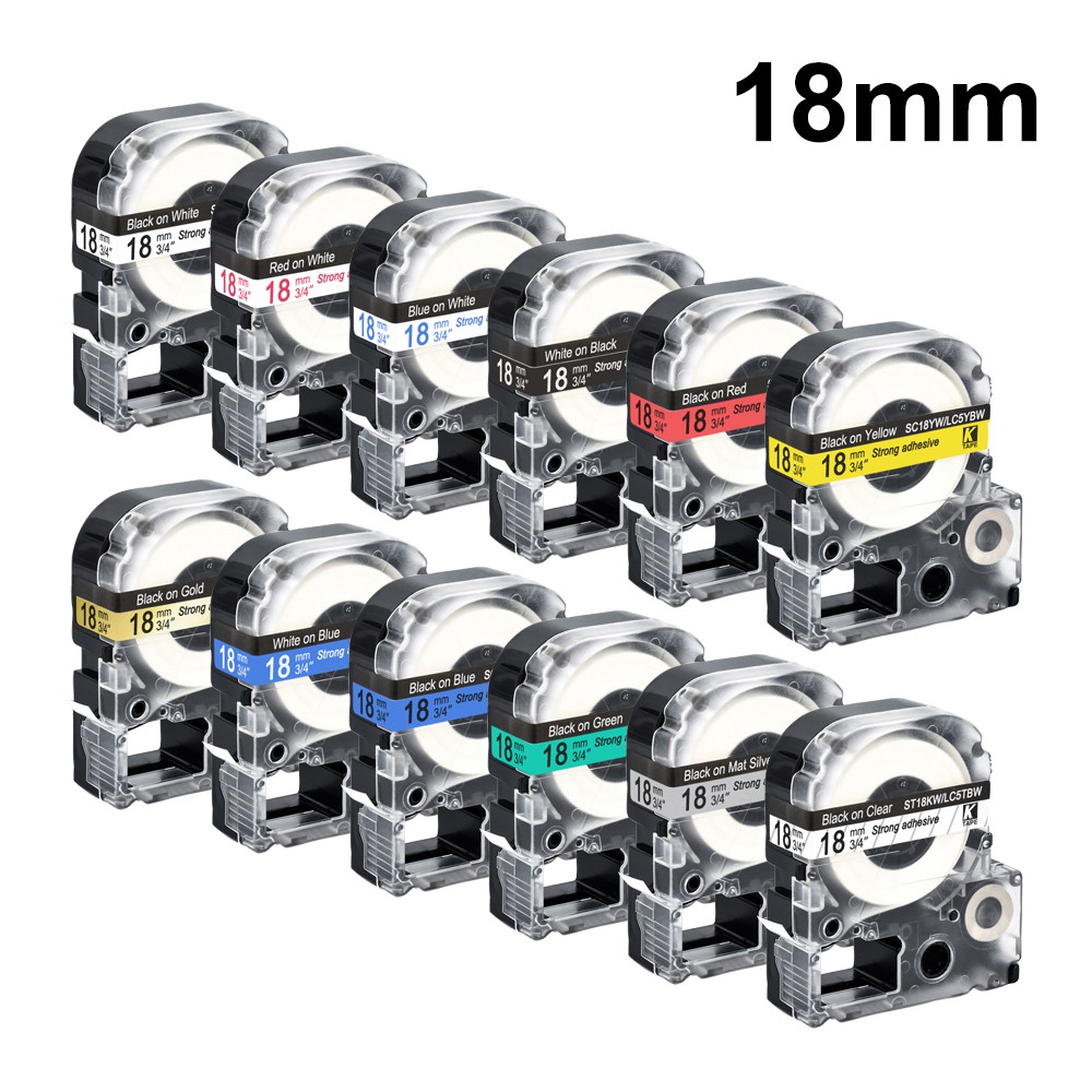 5 Gói Nhãn 18 mm Tương Thích Băng Nhãn Epson LC-5WBN / SS18KW SC18RW SD18K SC18YW Cho Máy In Epson L