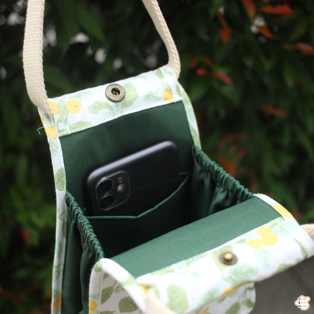 Túi vải đựng bình nước họa tiết lá xanh chanh vàng Tancupholder