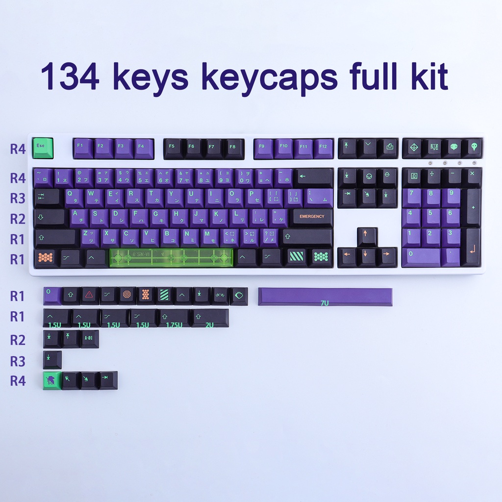 EVA Mecha-01 Keycap, 134 phím PBT Keycaps Cherry Profile DYE-SUB EVA Nhật Bản Keycap cho bàn phím cơ chơi game, bàn phím cơ