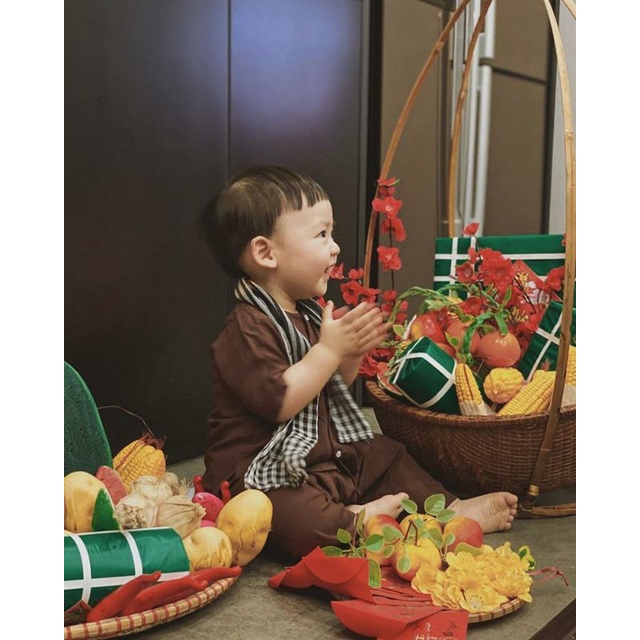 Bộ bà ba nâu tay ngắn cho bé trai bé gái