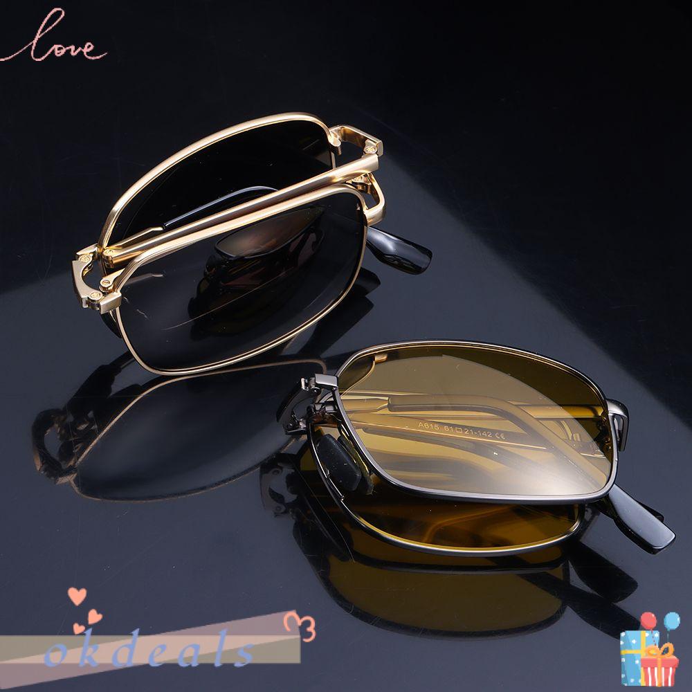 Kính Mát Phân Cực Gọng Kim Loại Tròng Vuông Có Thể Gập Lại Cho Nam