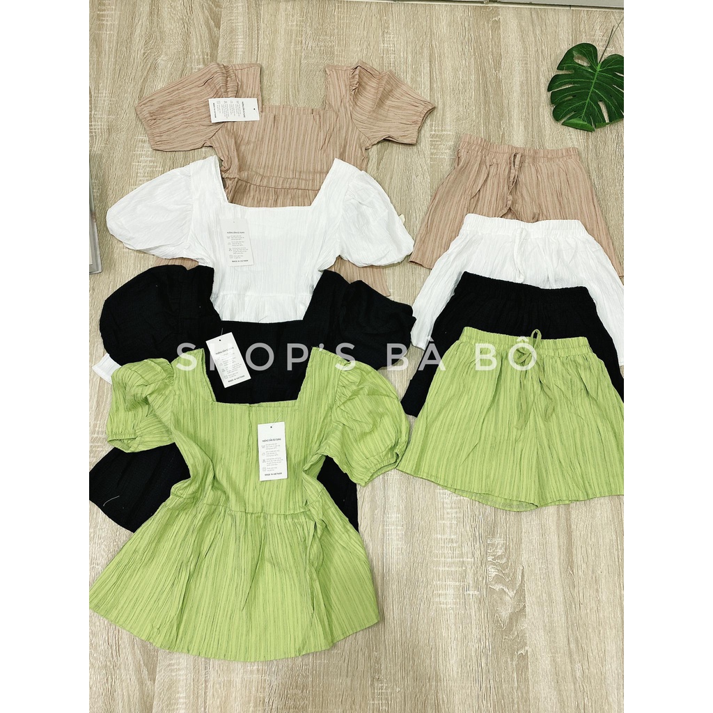 Set đũi thô, cổ vuông, tay phồng cho nữ mặc nhà, mặc đi chơi, vải siêu đẹp, màu tôn da