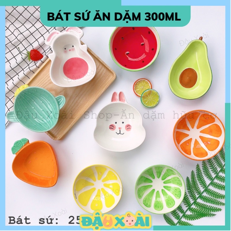 Bát sứ ăn dặm size to hình con vật/ hoa quả ngộ nghĩnh 250ml