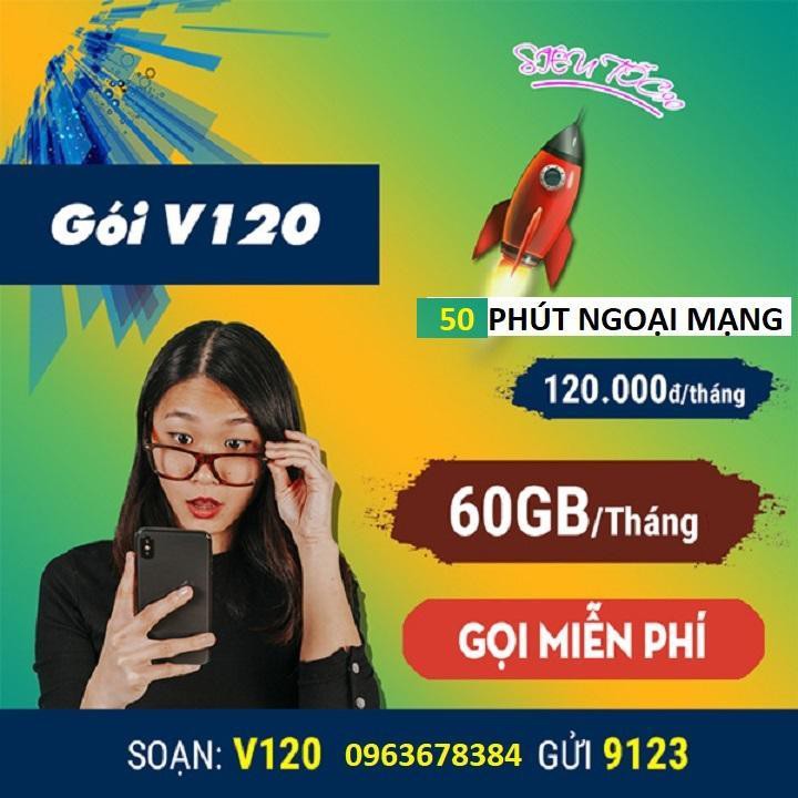 SIÊU MIỄN PHÍ-SIM 4G VIETTEL V120 62GB/tháng, 43.000 phút gọi miễn phí dùng cho điện thoại,máy tính bảng,wifi,dcom