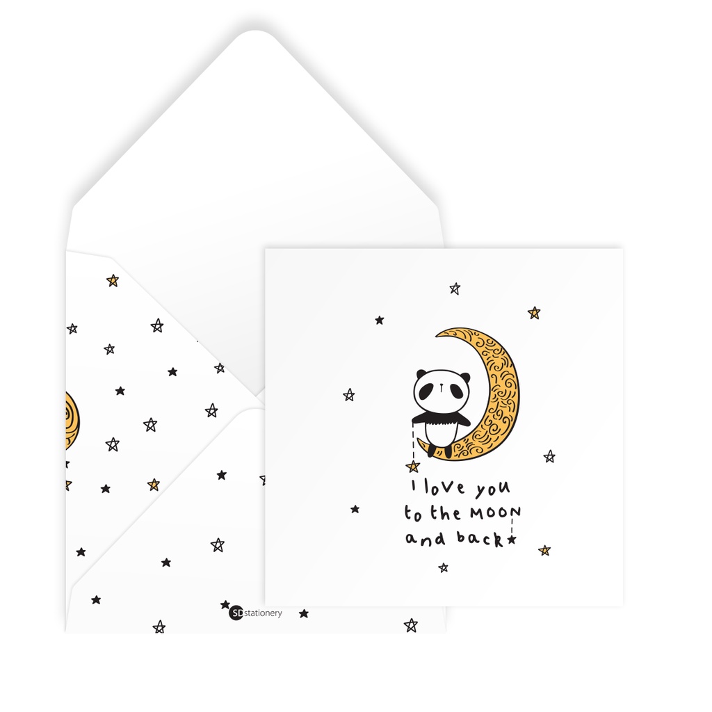 Thiệp sinh nhật, tình bạn, tình yêu, Valentine SDstationery Panda vuông 12 cm hình gấu trúc dễ thương