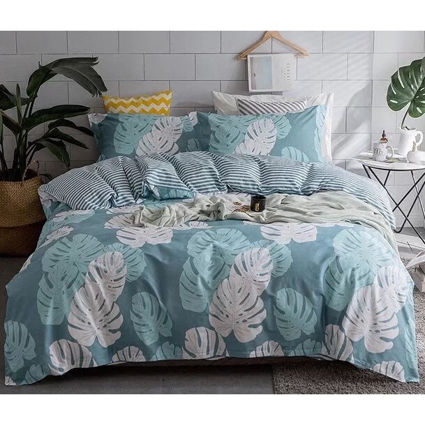 Bộ Chăn Ga Gối Cotton Poly Nhập Khẩu-Lá Khoai