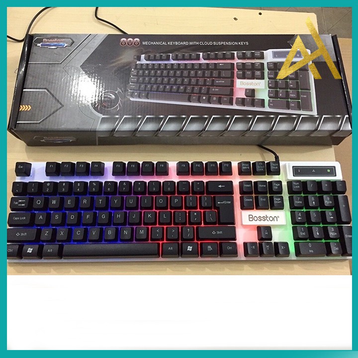 Bàn Phím Máy Tính Gaming Keycap Xuyên Led BOSSTON K803 Bàn Phím Giả Cơ Laptop Có Dây Keyboard Chơi Game