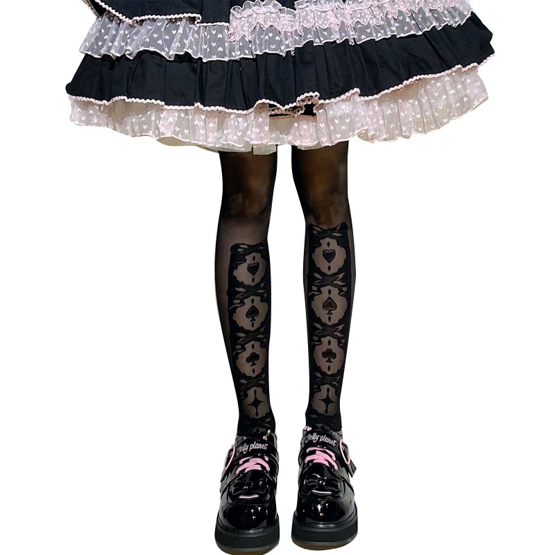 Run Quần Tất Lụa Xuyên Thấu Đính Nơ Trái Tim Phong Cách Anime Lolita Nhật Bản Cho Nữ