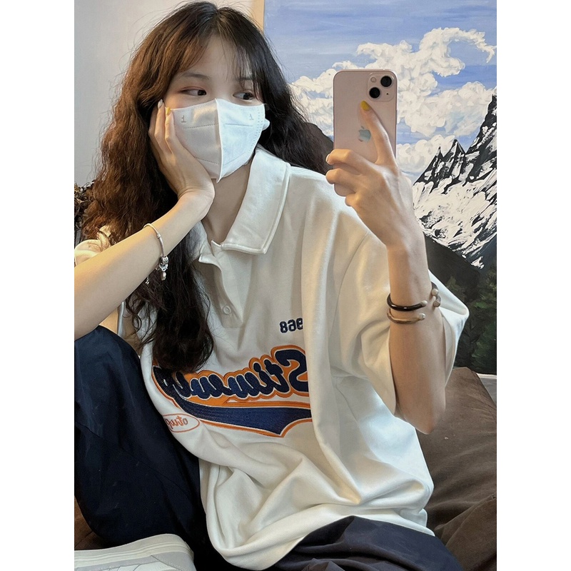 Áo polo Nữ Tay Ngắn Dáng Rộng Phong Cách Harajuku Cá Tính