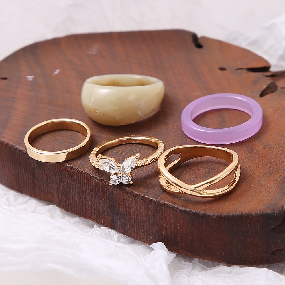 IF ME Set 5 Nhẫn Đeo Khớp Ngón Tay Hình Bướm Đính Đá Thời Trang Cho Nữ