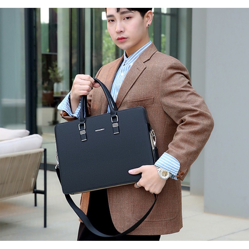 Cặp da công sở,Túi xách công sở nam Cao Cấp KQDAISHU-Chất liệu Da PU cực bền,Cặp Đựng Laptop 14 inh,Vệ sinh dễ dàng-8012