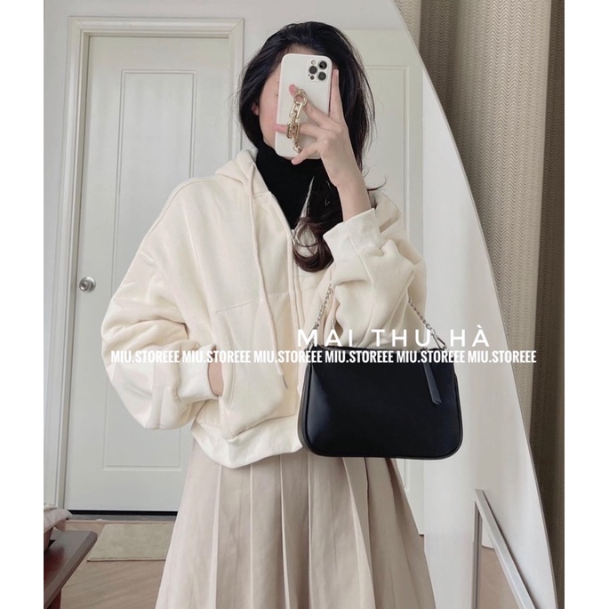ÁO KHOÁC NỈ HOODIE DÁNG CROPTOP AKNHDC