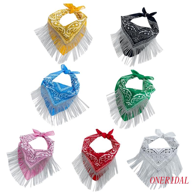 Khăn Trùm Đầu Bandana Đính Đá Tinh Xảo Với Tua Rua Màu Bạc Cho Unisex