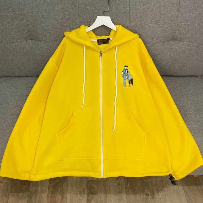 Áo khoác nữ có nón kiểu hoodie có dây kéo form rộng mới 2020