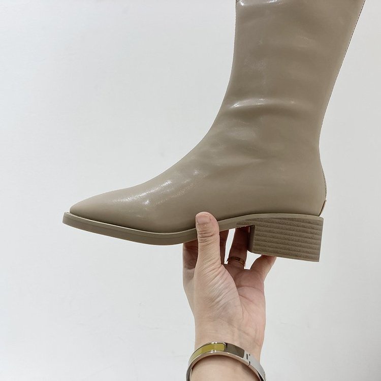 Giày Boot Cổ Cao Mũi Vuông Màu Trơn Thanh Lịch Sành Điệu Dành Cho Nữ | BigBuy360 - bigbuy360.vn