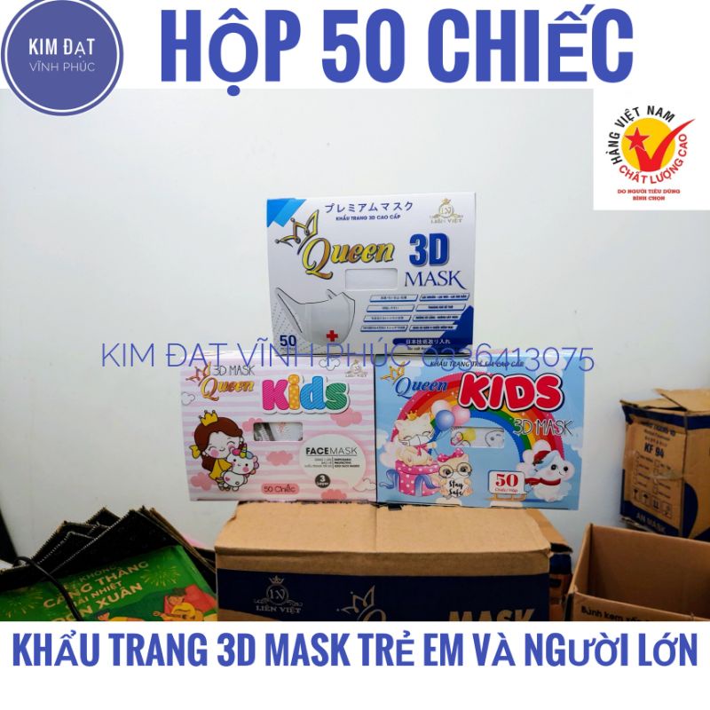 Hộp  khẩu trang 3d mask cho trẻ em và người lớn , khẩu trang 3d queen mask